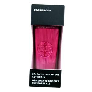 Starbucks 2024 Cold Cup Ornament Keychain Pink Ombré Pleated NEW